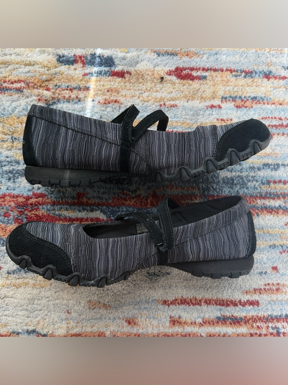 Skechers Women's Charcoal Gray Slip-On Mary Jane Flats with Elastic Straps - Picture 2 of 6
